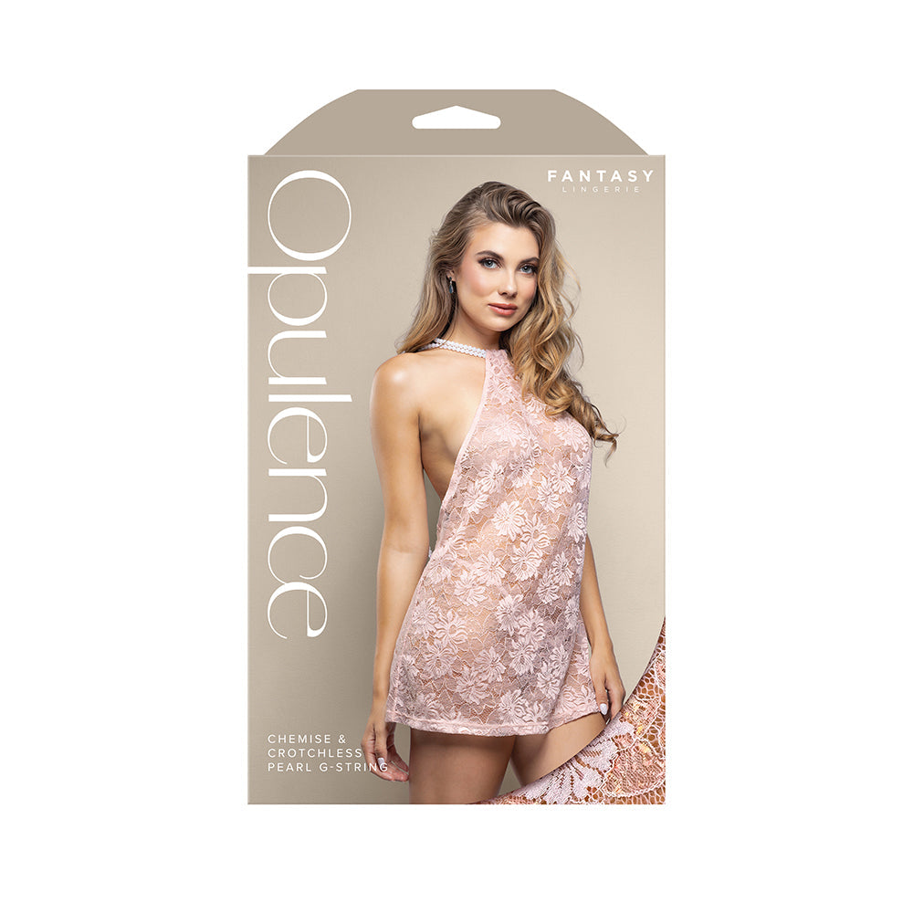 Opulence Pearl Halter Chemise & Crotchless G-String Lingerie ML